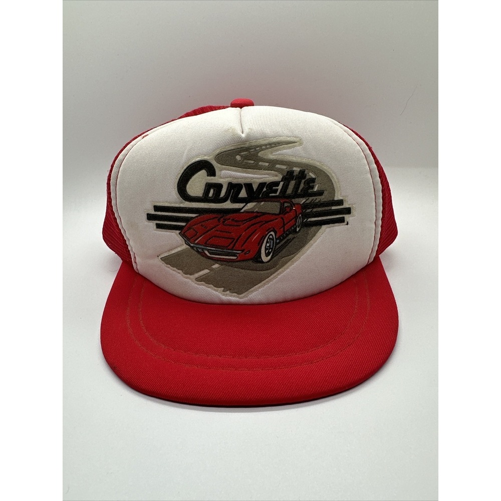 Vintage Chevy Corvette Trucker Mesh Snapback Patch Logo Hat Chevrolet Red White
